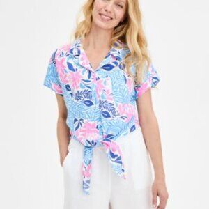 Charter Club Women's Floral-Print Tie front top plus 2X